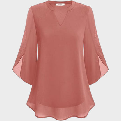 Elena | Mujer Blusa Fluida con Escote en V y Mangas Transparentes