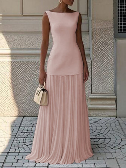 Juliet | Mujer Maxi Vestido Sin Mangas con Falda Plisada