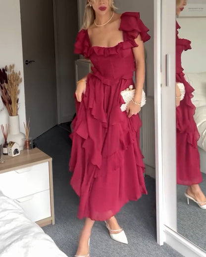 Isabella | Mujer Vestido Romántico Fluido con Volantes en Capas