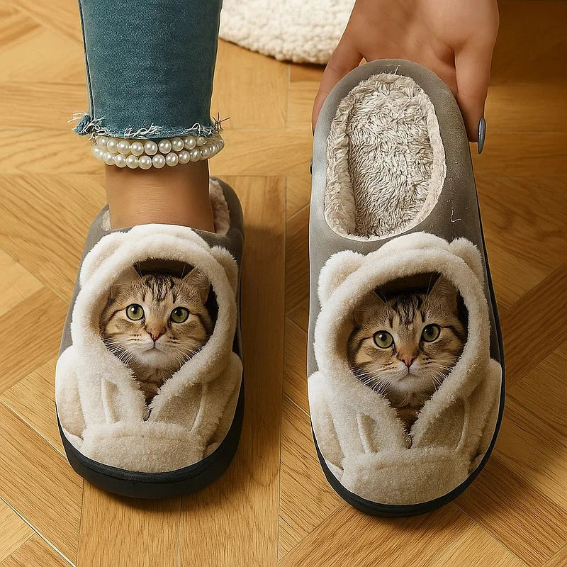 Oravellisse | Mujer Pantuflas con Motivo de Gato 3D