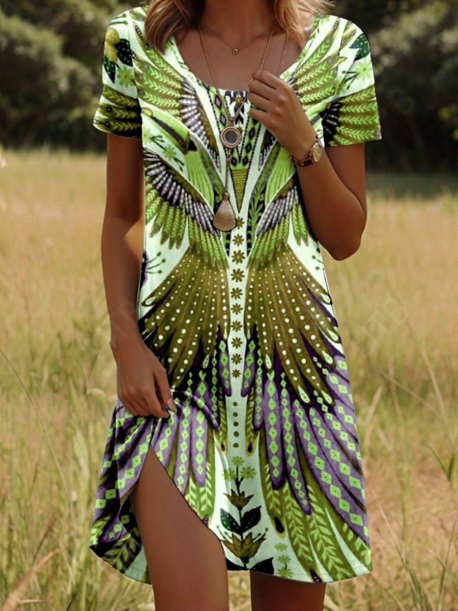 Julia | Mujer Vestido Boho Fluido con Estampado Llamativo