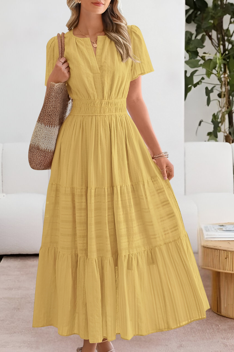Freya | Mujer Vestido Maxi de Capas con Cintura Smock