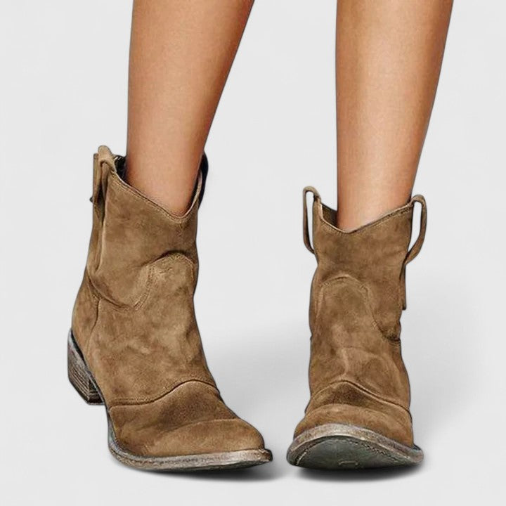 Fleur | Mujer Botines Western de Ante con Tacón Bajo