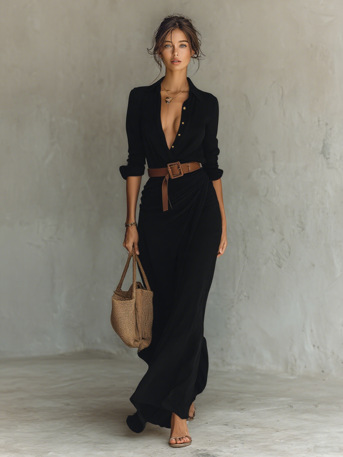 Liliana | Mujer Maxi Vestido Envolvente con Pliegues
