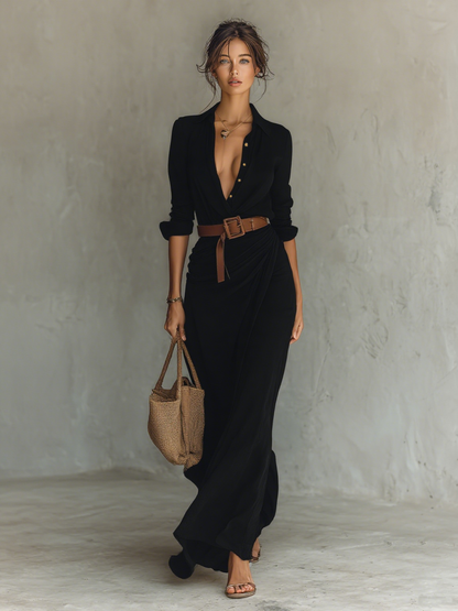 Liliana | Mujer Maxi Vestido Envolvente con Pliegues