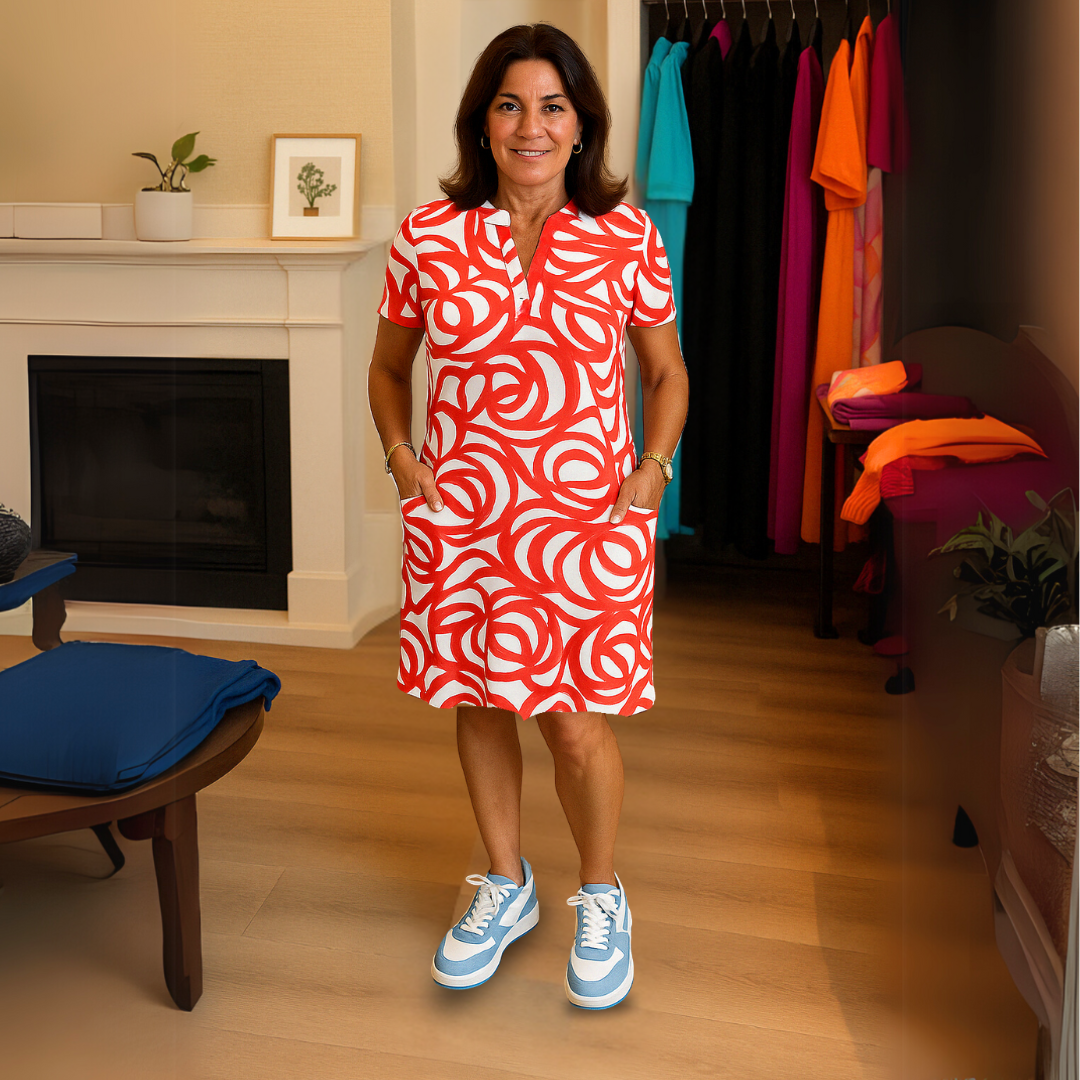 Erna | Mujer Vestido Estampado con Escote en V Minimalista