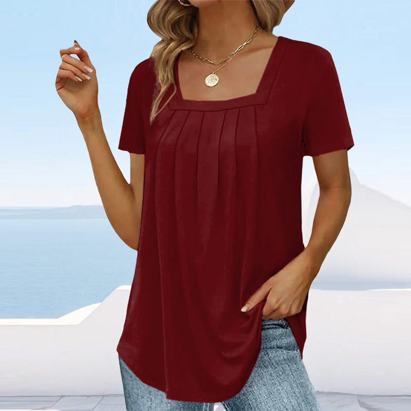 Mandy | Mujer Blusa Plisada con Escote Cuadrado