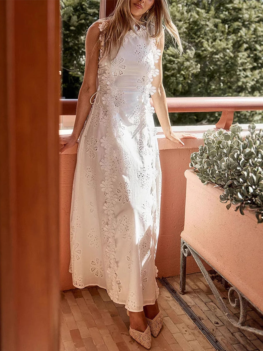Sabelle | Mujer Vestido Maxi de Encaje Floral Sin Mangas