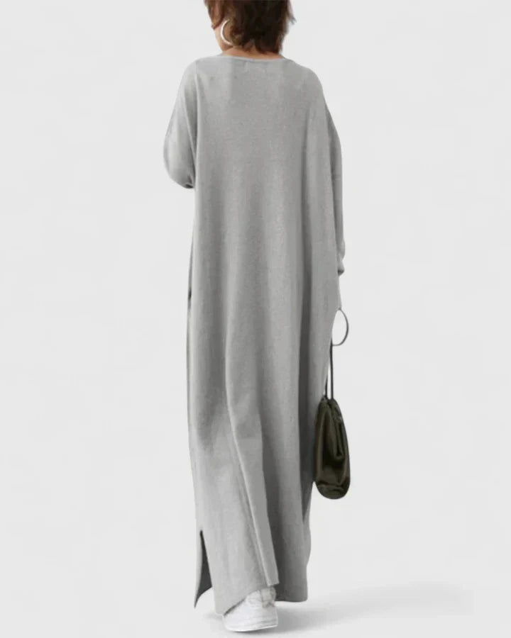 Avelina | Mujer Vestido Maxi de Manga Larga con Escote en V y Bolsillos