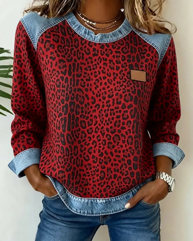 Averelisse | Mujer Suéter de Cuello Alto con Estampado de Leopardo