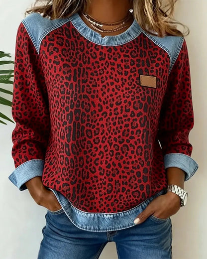 Averelisse | Mujer Suéter de Cuello Alto con Estampado de Leopardo