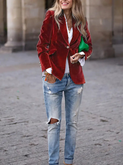 Keet | Mujer Blazer de Terciopelo Elegante Entallado
