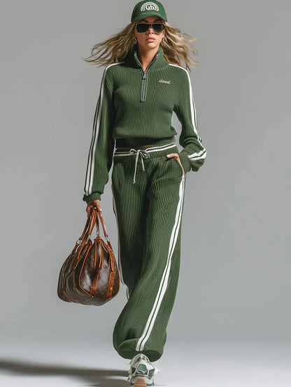 Mujer Conjunto Retro Verde de Dos Piezas Coordinado
