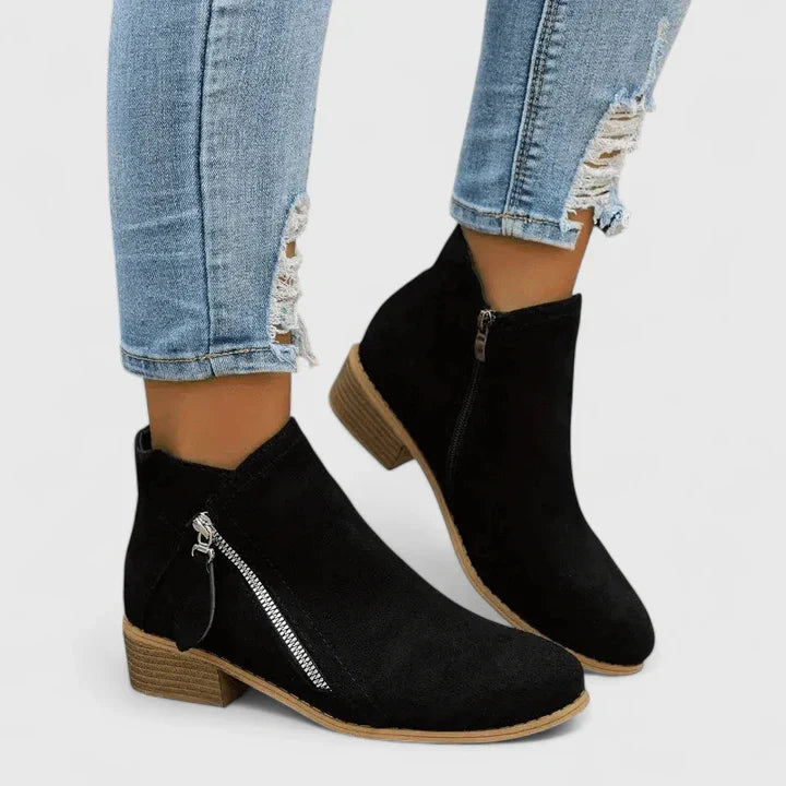 Elvira | Mujer Botines con Cremallera Lateral y Tacón Bajo