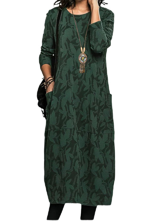 Chessie | Mujer Vestido de Invierno Floral con Escote Redondo y Bolsillos