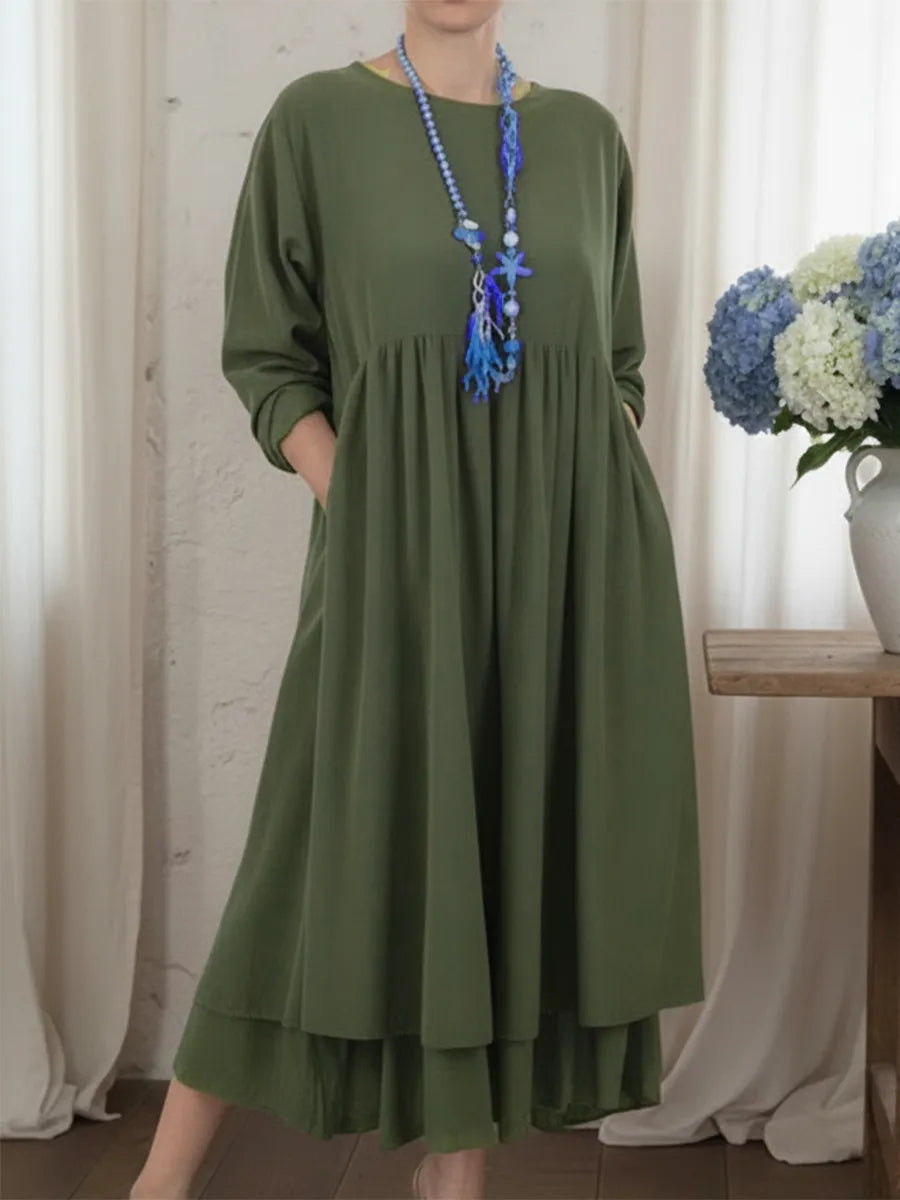 Prysavellea | Mujer Vestido Midi Corte en A con Borde Doble