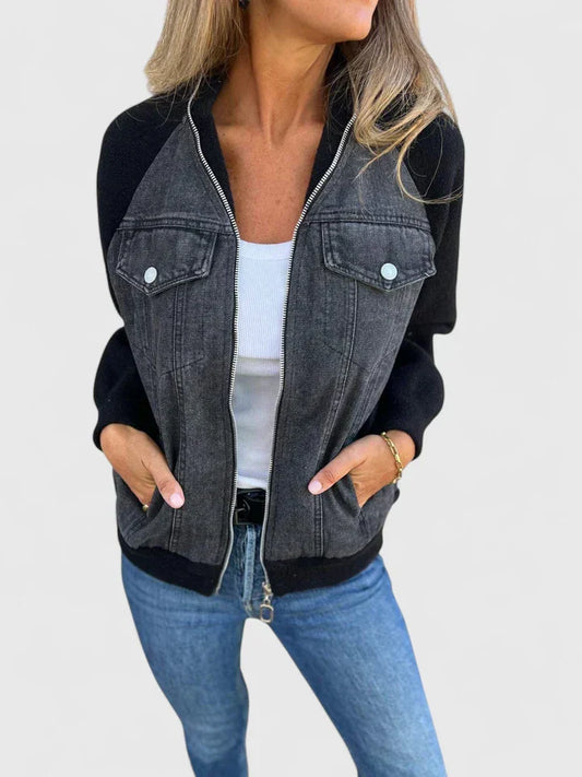 Kiara | Mujer Chaqueta de Denim con Mangas en Contraste