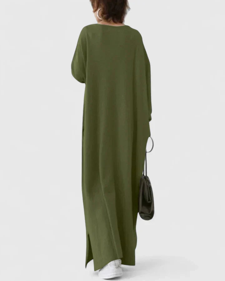 Avelina | Mujer Vestido Maxi de Manga Larga con Escote en V y Bolsillos