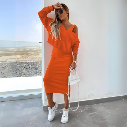 Annelien | Mujer Conjunto de Punto con Suéter y Falda