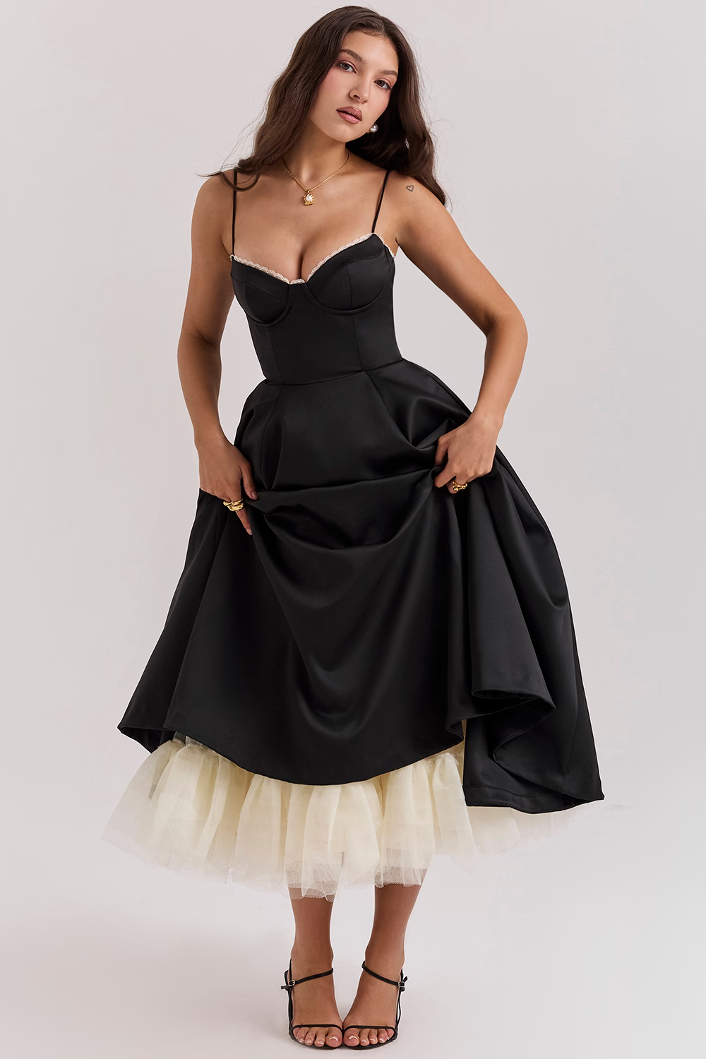 Soof | Mujer Vestido Midi de Tul con Corsé