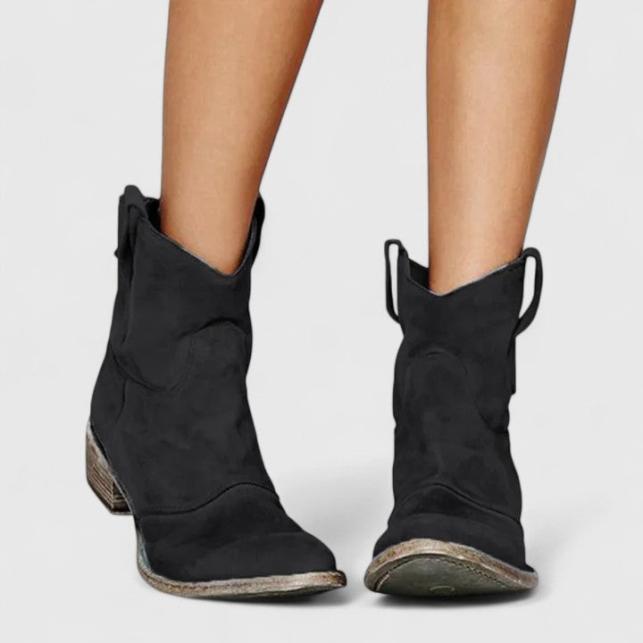 Fleur | Mujer Botines Western de Ante con Tacón Bajo