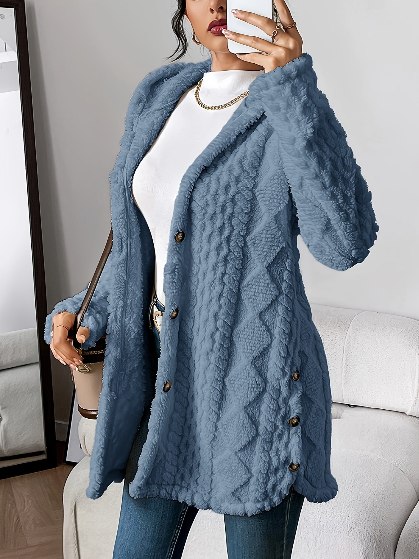 Emily | Mujer Chaqueta Teddy de Punto con Botones