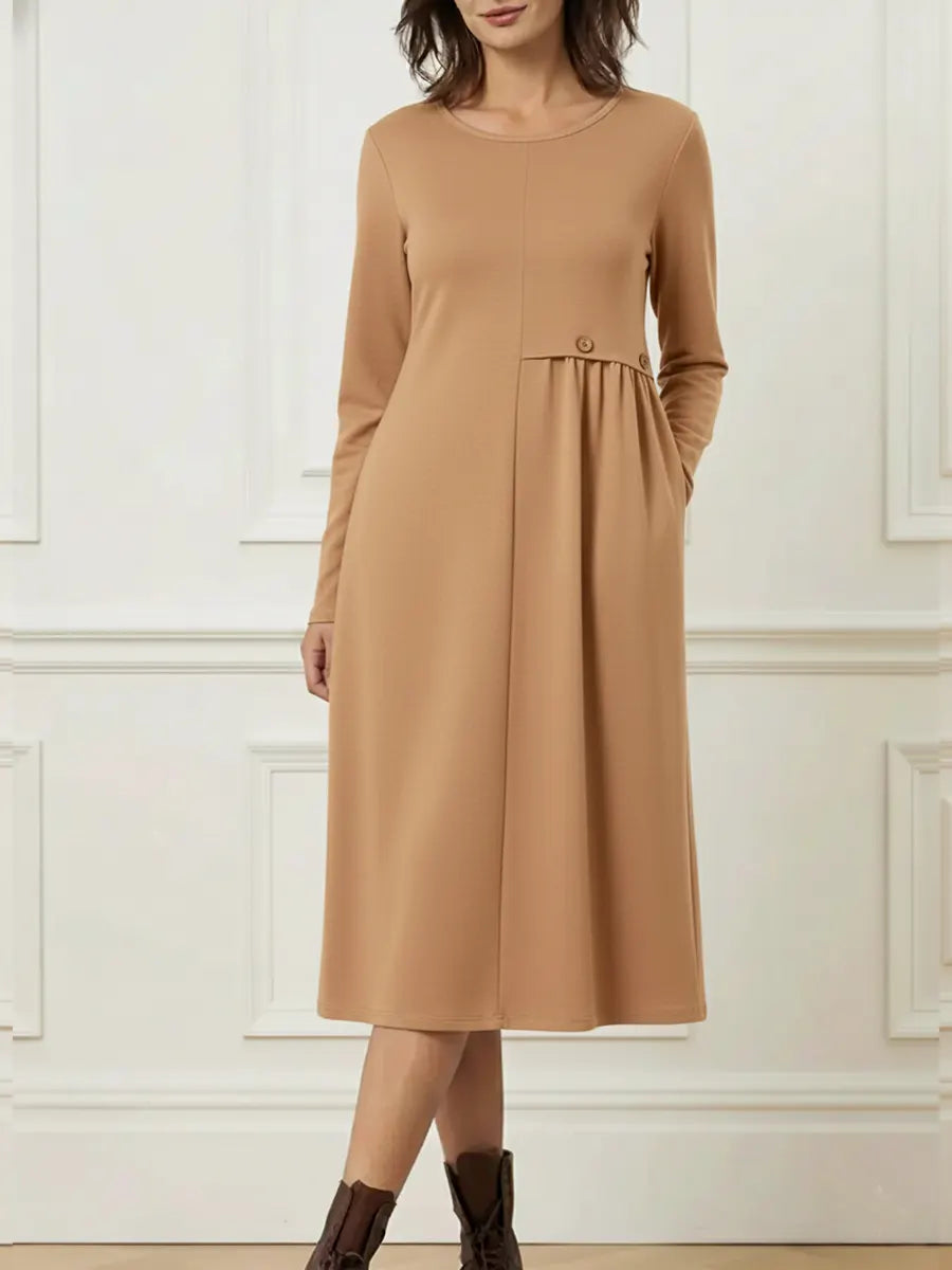 Helisavelle | Mujer Vestido Midi de Algodón con Mangas Largas
