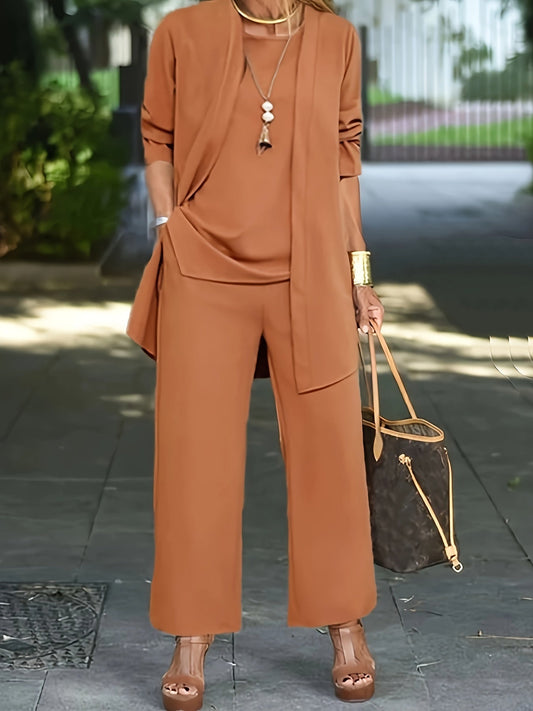 Wilma | Mujer Conjunto de Tres Piezas con Cárdigan, Blusa y Pantalón