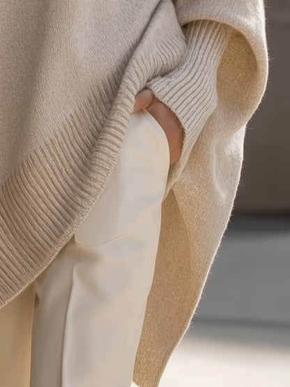 Morgan | Mujer Poncho de Punto con Detalles de Canalé