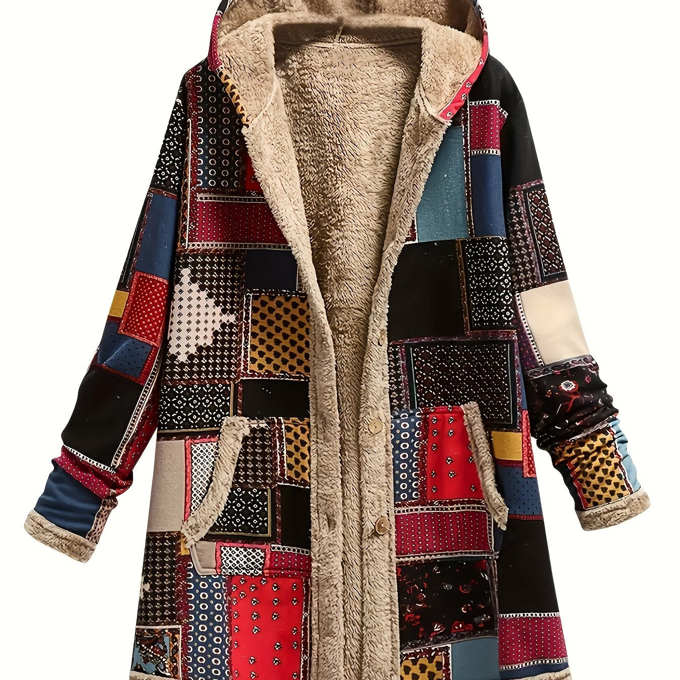 Fiona | Mujer Chaqueta Patchwork con Capucha y Bolsillos