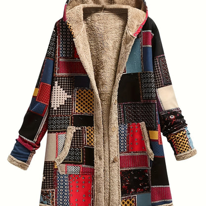 Fiona | Mujer Chaqueta Patchwork con Capucha y Bolsillos