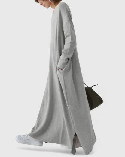 Avelina | Mujer Vestido Maxi de Manga Larga con Escote en V y Bolsillos