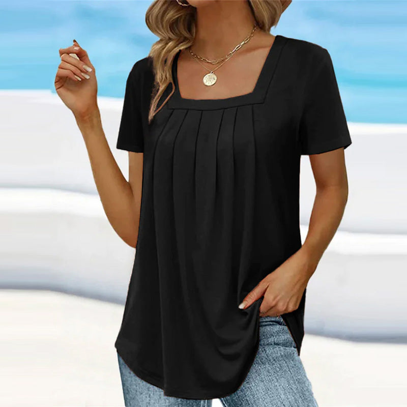Mandy | Mujer Blusa Plisada con Escote Cuadrado
