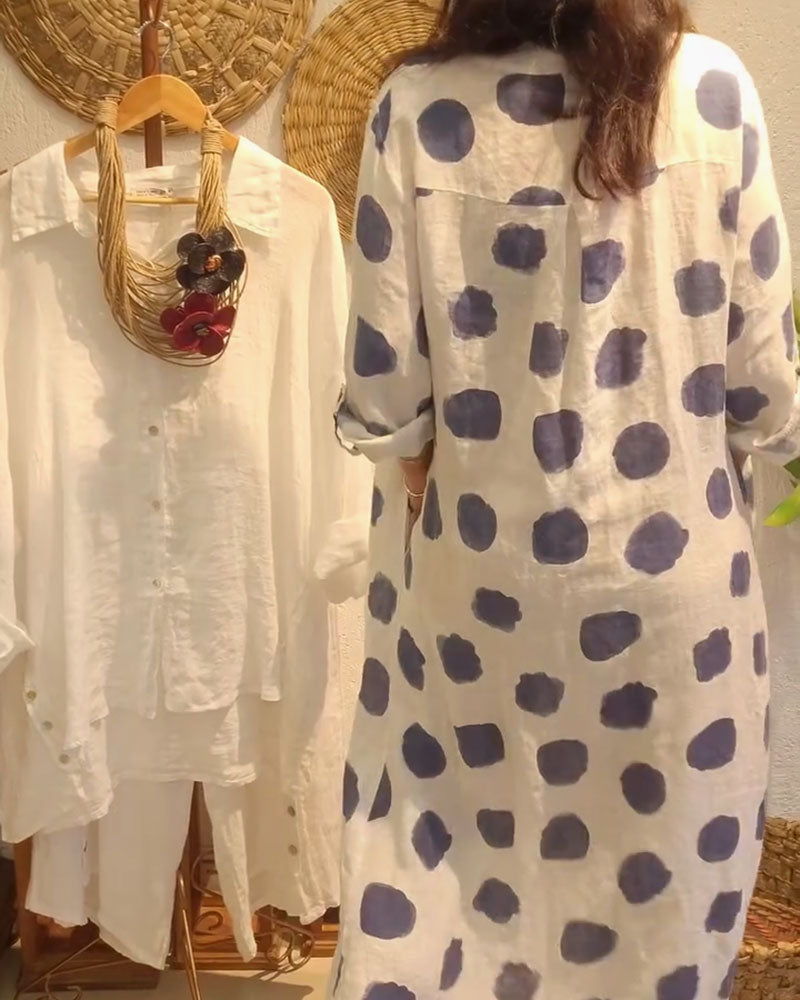 Neeltje | Mujer Vestido de Lunares Fluido con Mangas Largas