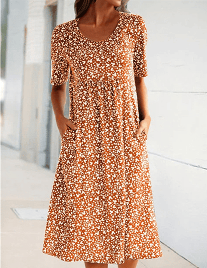 Fabienne | Mujer Vestido de Verano Floral de Corte en A con Bolsillos