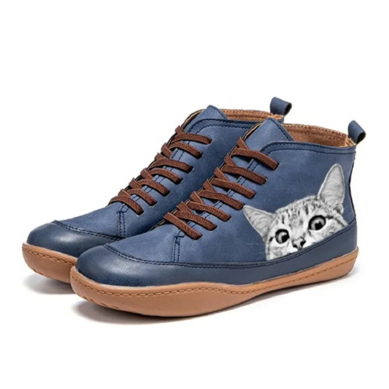 Isabel | Mujer Zapatillas Altas con Estampado de Gatos