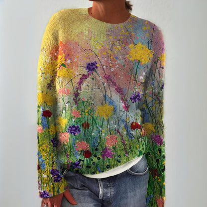 Mona | Mujer Suéter de Punto con Estampado Floral Artístico