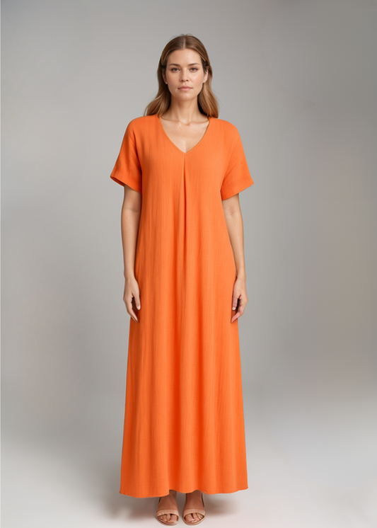 Aafje | Mujer Vestido Midi Fluido con Escote en V