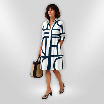 Christel | Mujer Vestido Midi Corte en A con Estampado Geométrico
