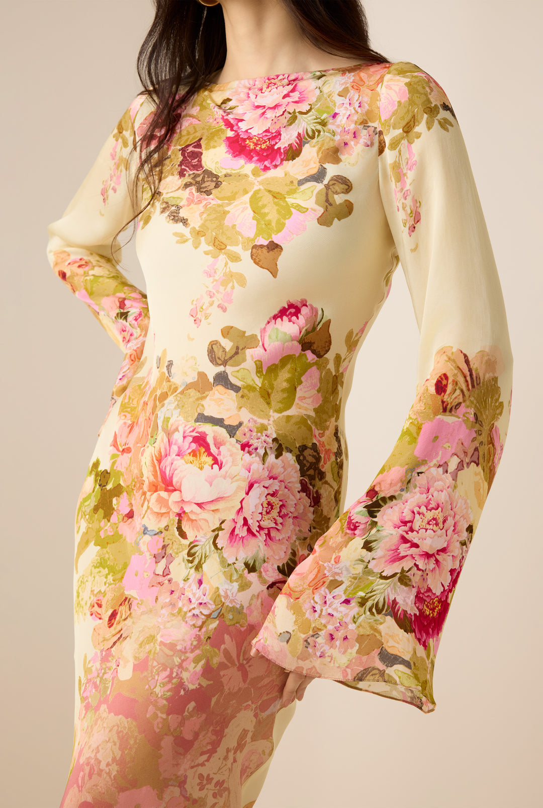 Alina | Mujer Vestido Maxi Floral con Cuello Alto y Manga Larga