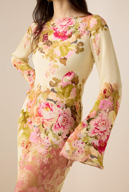 Alina | Mujer Vestido Maxi Floral con Cuello Alto y Manga Larga