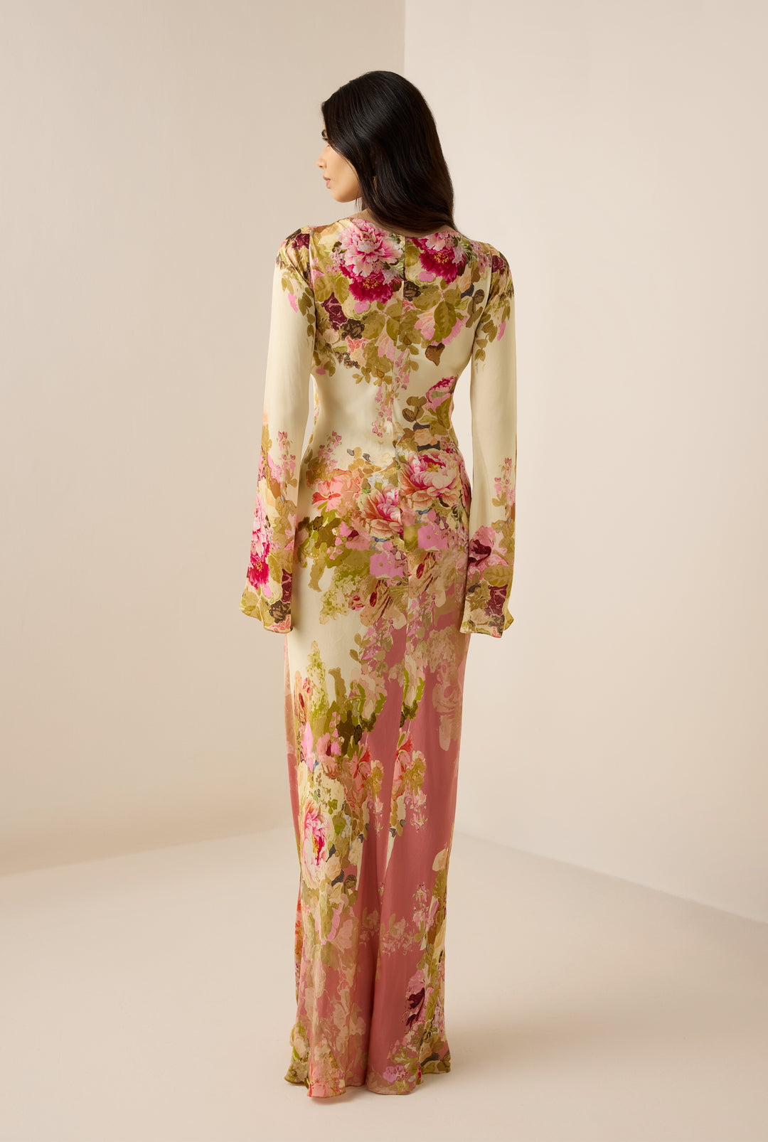 Alina | Mujer Vestido Maxi Floral con Cuello Alto y Manga Larga