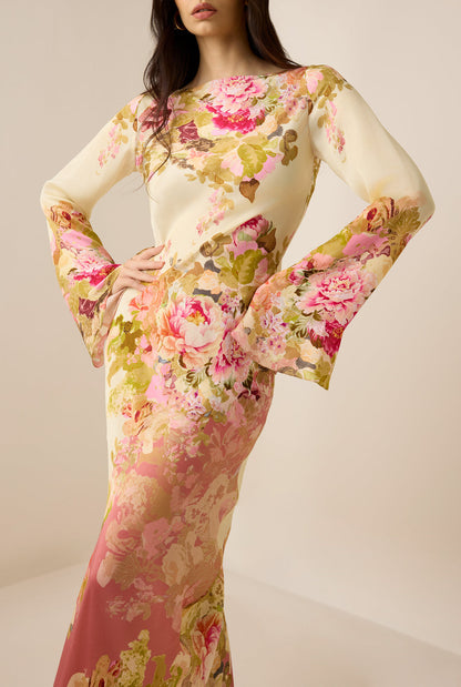 Alina | Mujer Vestido Maxi Floral con Cuello Alto y Manga Larga