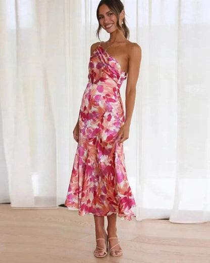 Rebekka | Mujer Maxi Vestido de Un Hombro con Estampado Floral