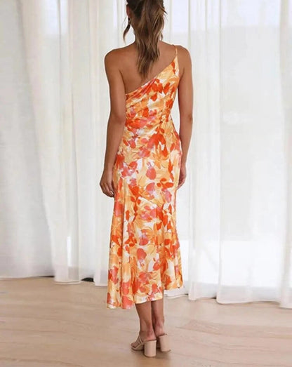 Rebekka | Mujer Maxi Vestido de Un Hombro con Estampado Floral