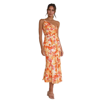 Rebekka | Mujer Maxi Vestido de Un Hombro con Estampado Floral