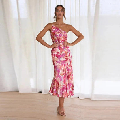 Rebekka | Mujer Maxi Vestido de Un Hombro con Estampado Floral