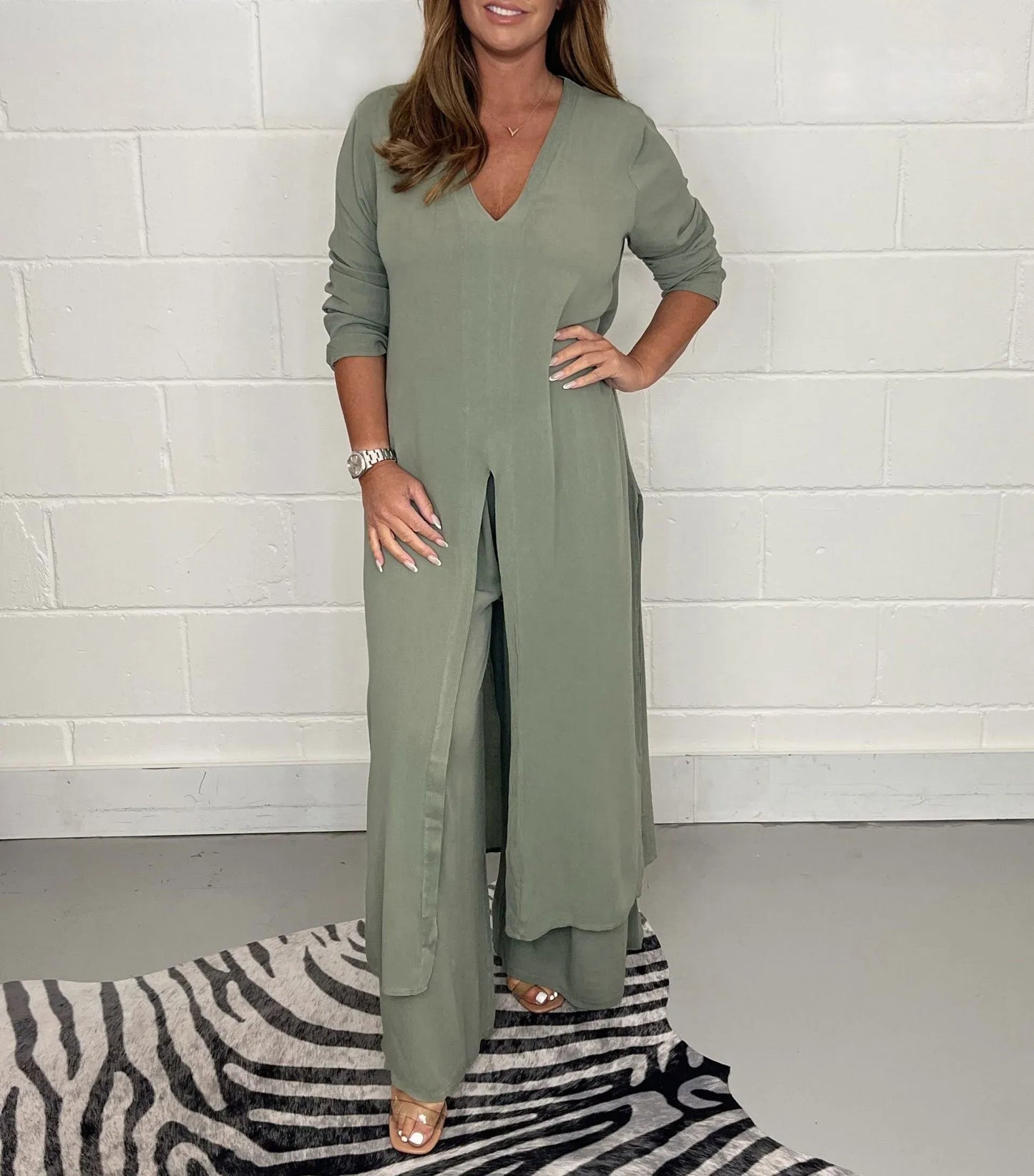 Sofieke | Mujer Conjunto de Dos Piezas con Camisa y Pantalón Ancho