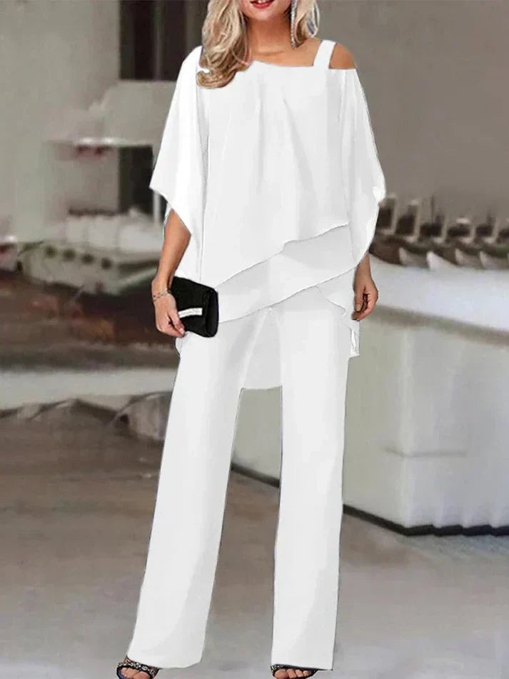 Nina | Mujer Conjunto de Dos Piezas Off-Shoulder con Pantalón Recto