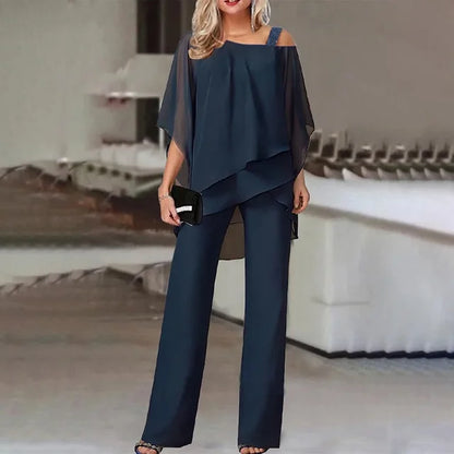 Nina | Mujer Conjunto de Dos Piezas Off-Shoulder con Pantalón Recto